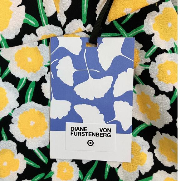 New Diane Von Furstenberg Yellow Black Poppy Shift Mini Dress Size 10 - Picture 4 of 4